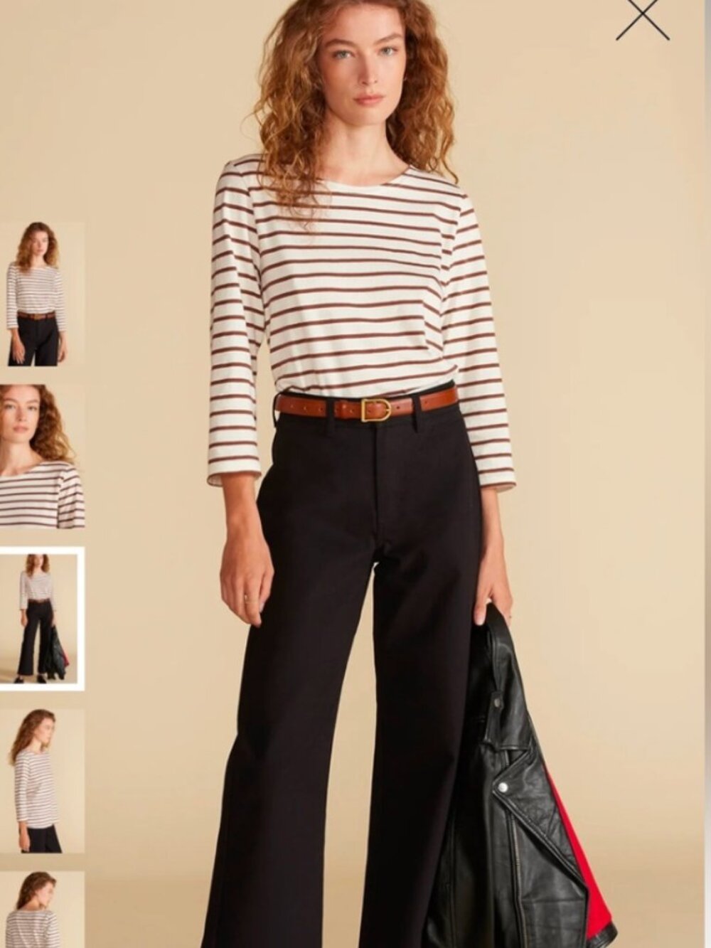 Amour Vert Striped Boatneck 3/4 Sleeve Top in Small